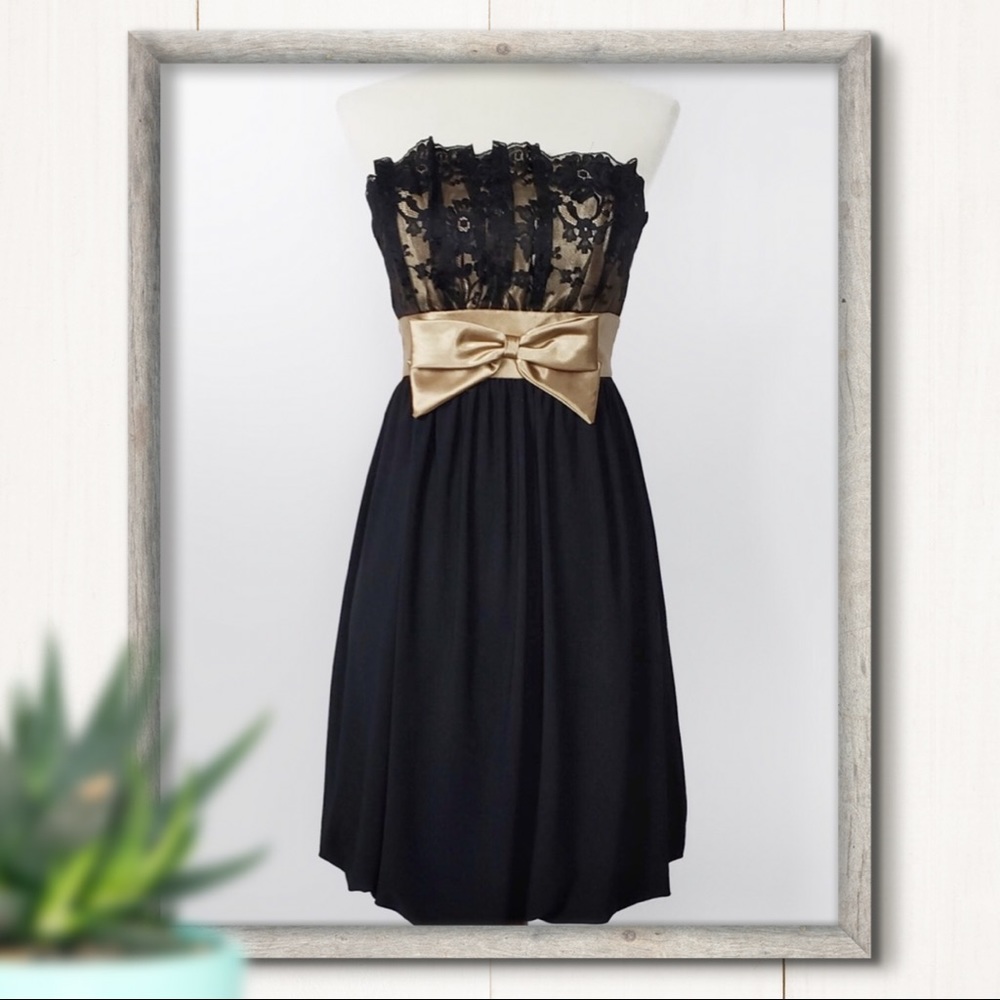 Vtg Jessica McClintock Black Strapless Dress Sz 1